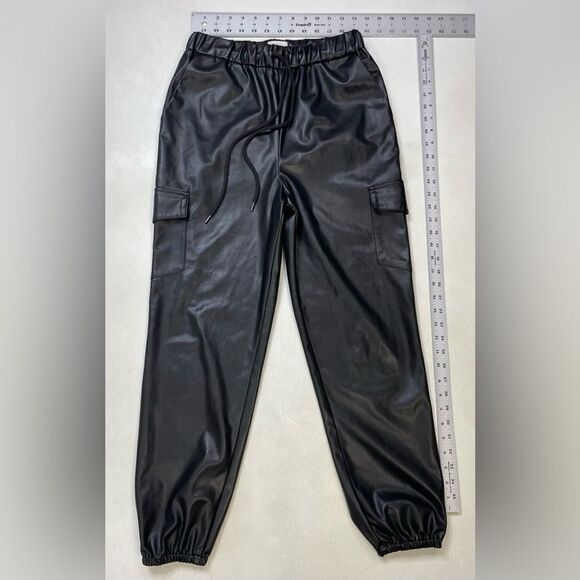 Lovers & Friends Chase Faux Leather Cargo Jogger Pants Women Small Black - Picture 9 of 10